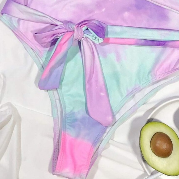 Blue Pink Purple Tie Dye Plunge V Criss Cross Back One Piece Swimsuit New - Picture 6 of 13